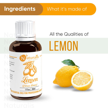 Naturalis Essence of Nature Cold Pressed Lemon Essential Oil 100% Pure, Natural & Undiluted Therapeutic Grade for Skin Pigmentation, Face, Hair, Aromatherapy and Massage - 30ml